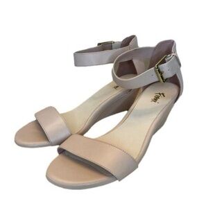 Fioni BLUSH Wedge Heel Sandals Ankle Strap Gold Tone Buckle